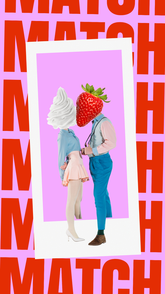 Funny Kiss of Strawberry and Ice Cream with Human Bodies Instagram Story Design Template