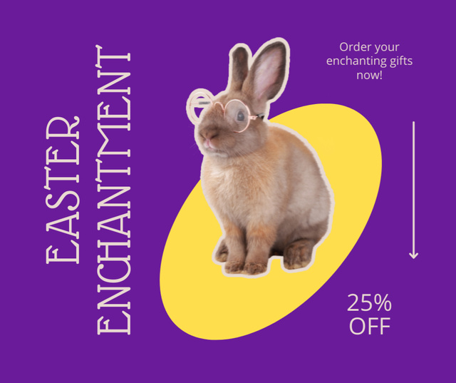 Easter Offer with Funny Bunny in Glasses Facebook Tasarım Şablonu