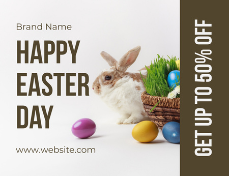 Plantilla de diseño de Easter Discount with Fluffy Easter Bunny Thank You Card 5.5x4in Horizontal 