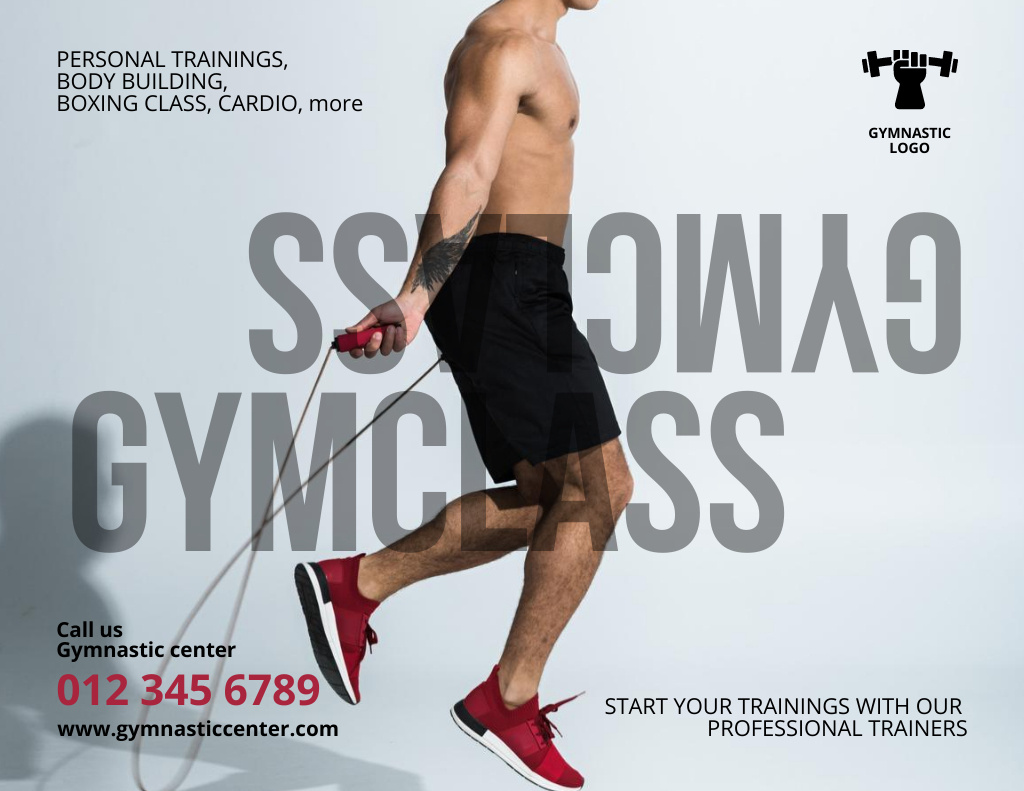 Young Man in Gym Class Flyer 8.5x11in Horizontal Design Template