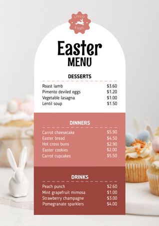 Offer of Easter Meals with Cute Sweet Cupcakes Menu – шаблон для дизайну