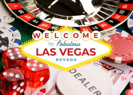 Colorful Las Vegas Casino Welcoming Postcard 5x7in Design Template