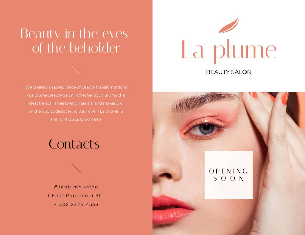 Ontwerpsjabloon van Brochure 8.5x11in Bi-fold van Trendsetting Beauty Salon Ad With Description