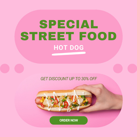 Street Food Ad with Discount on Tasty Hot Dog Instagram Design Template