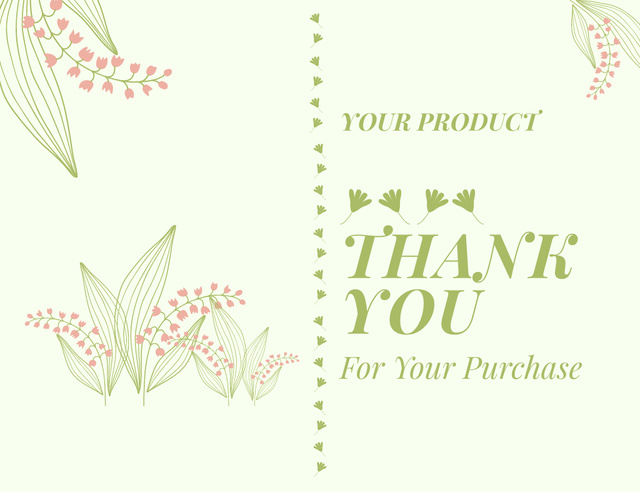 Thank You For Your Purchase Text with Lilies of the Valley Flowers Thank You Card 5.5x4in Horizontal Tasarım Şablonu