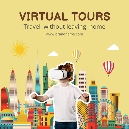 Modèle de visuel voyage monde visites virtuelles en jaune - Instagram