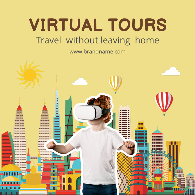 Travel World Virtual Tours in Yellow Instagram Design Template