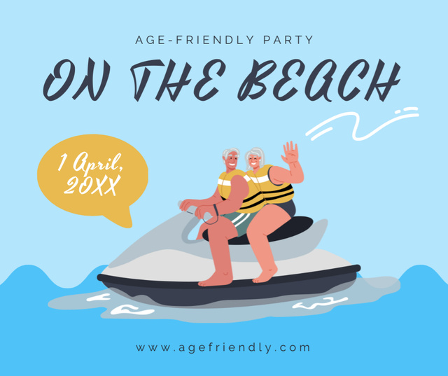 Ontwerpsjabloon van Facebook van Age-friendly Party On The Beach With Waterscooter