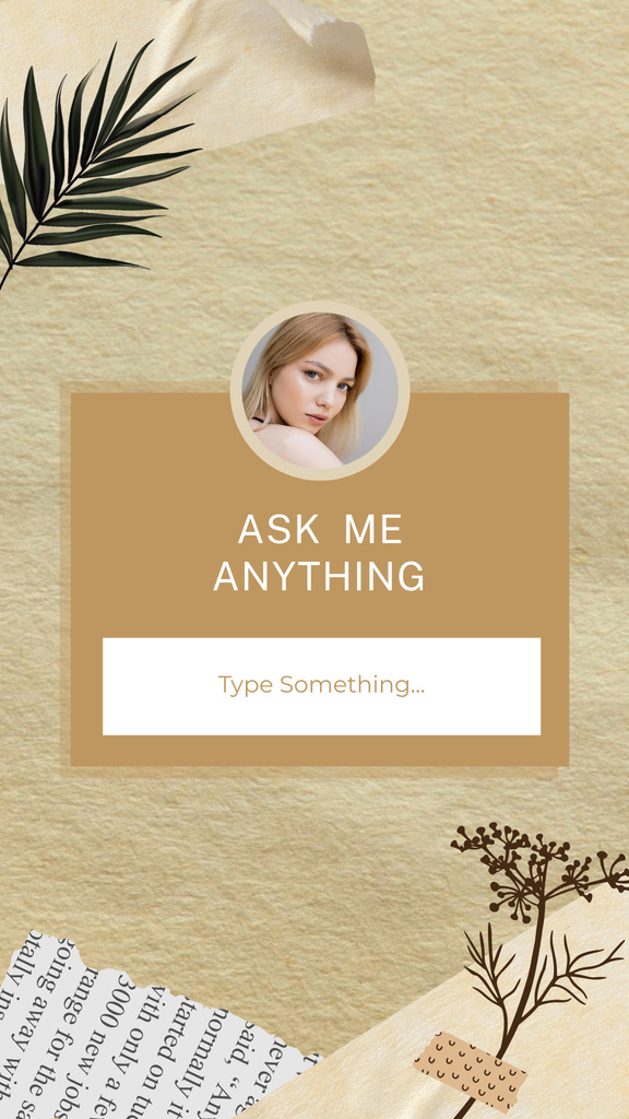 Get To Know Me Quiz with Young Attractive Woman on Beige Instagram Storyデザインテンプレート