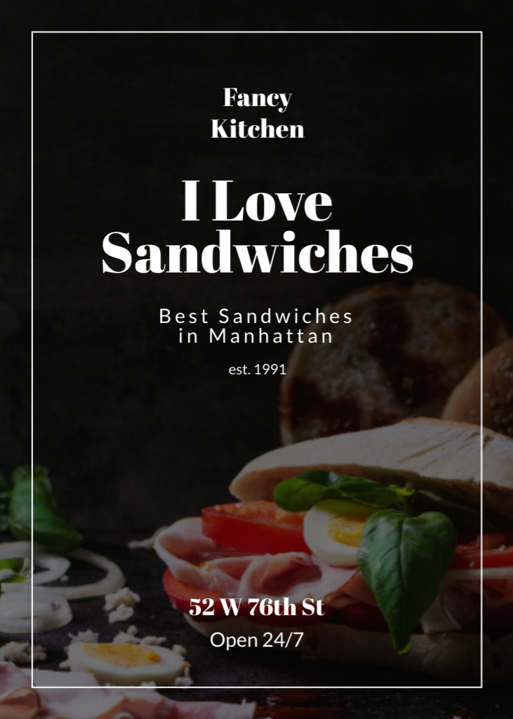 Plantilla de diseño de Restaurant Offer with Sandwiches with Bacon and Egg Flayer 