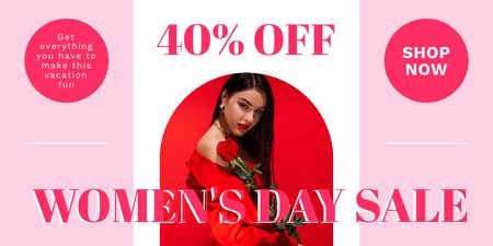 Platilla de diseño Women's Day Sale with Woman in Red Outfit Twitter