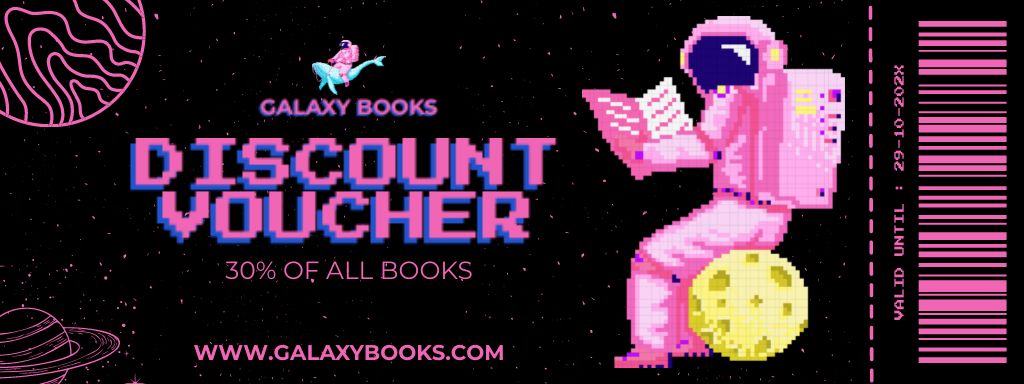 Bookstore Discount Voucher with Astronaut Reading in Outer Space Coupon – шаблон для дизайна