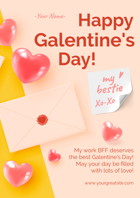 Galentine's Day Greeting with Envelope Poster Design Template