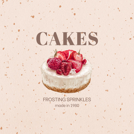 Awesome Bakery Ad And Cake With Raspberries And Strawberries Logo Design Template