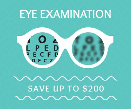 Clinic Promotion Eye Examination Offer in Blue Large Rectangle Tasarım Şablonu