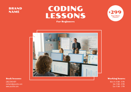 Professional Coding Lessons Ad With Booking Poster B2 Horizontal Design Template