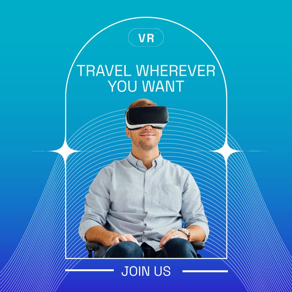 Ontwerpsjabloon van Instagram van Man in VR Glasses for Virtual Reality Ad