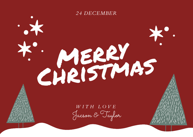 Designvorlage Christmas Greeting with Festive Trees für Postcard