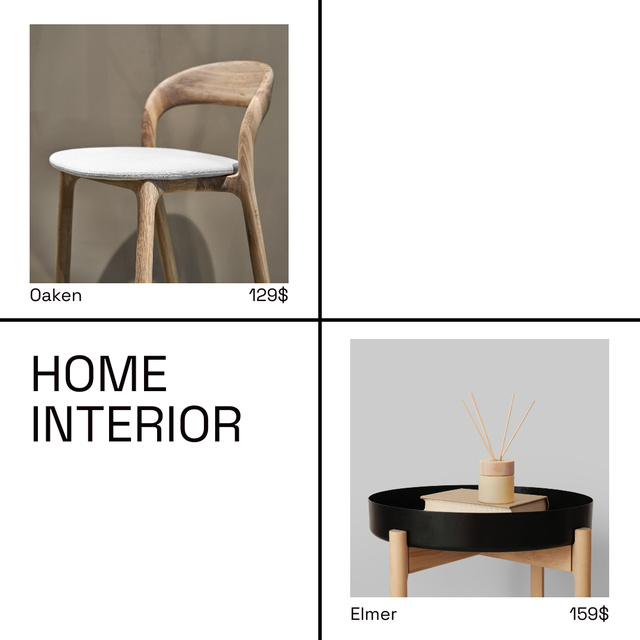 Plantilla de diseño de Home Interior Offer with Stylish Table and Chair Animated Post 