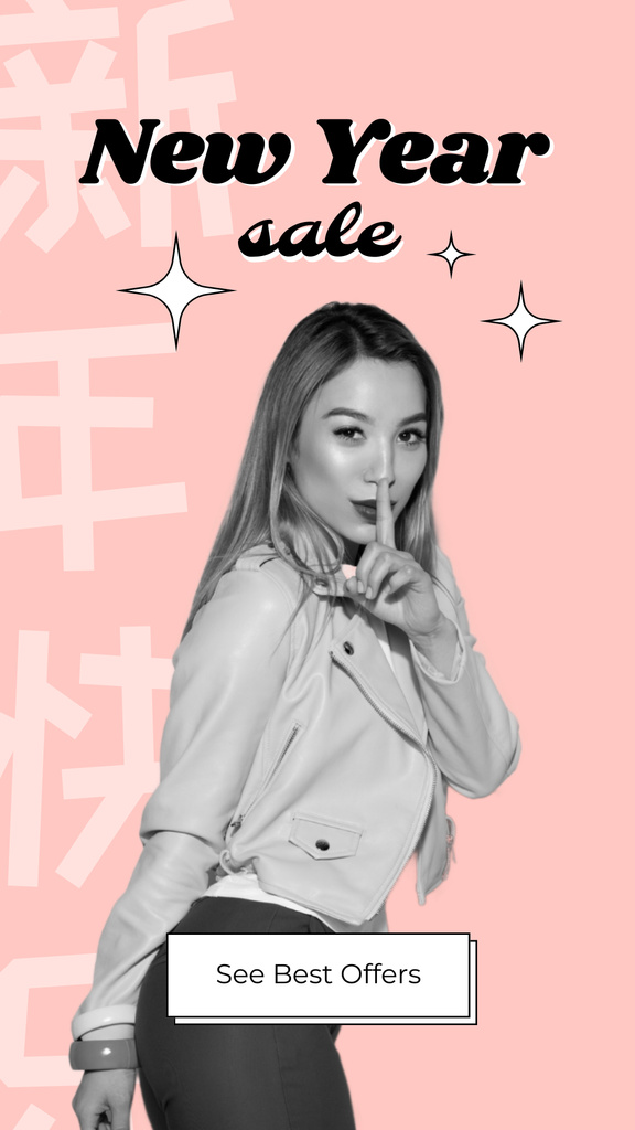 Chinese New Year Sale Announcement with Beautiful Asian Woman Instagram Story Tasarım Şablonu