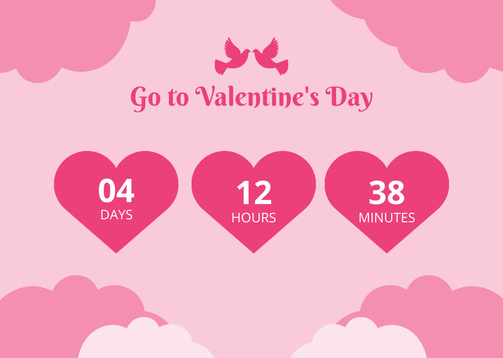 Exciting Valentine's Day Countdown with Pink Hearts Cardデザインテンプレート