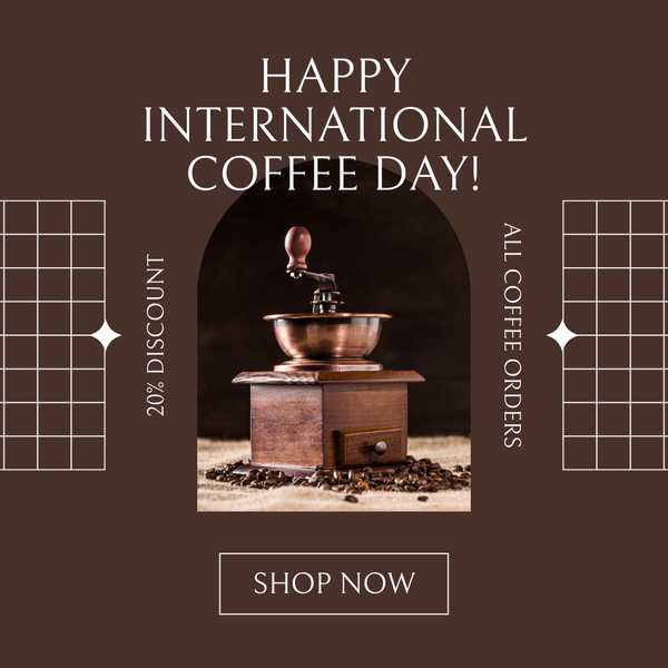Inspiration to Celebrate Coffe Day on Brown Background