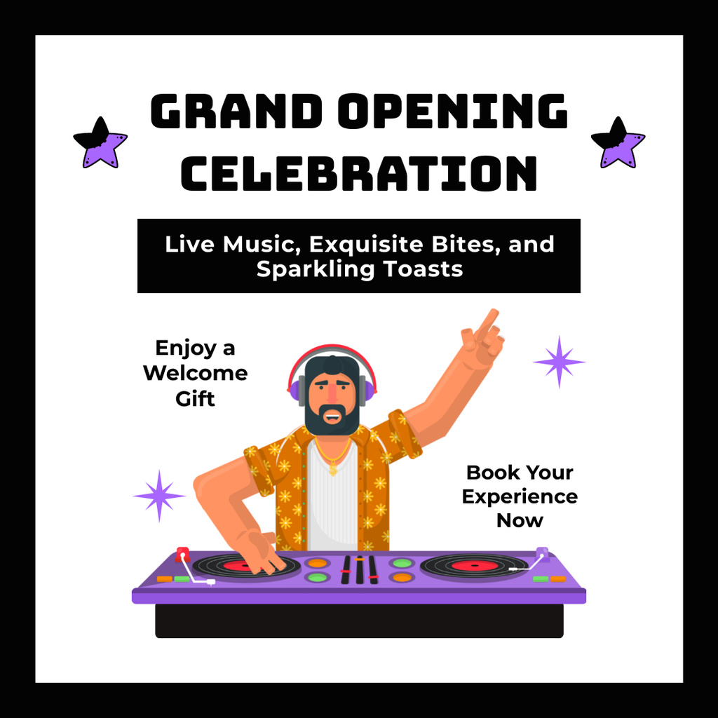 Modèle de visuel Grand Opening Celebration With DJ And Welcome Gift - Instagram AD