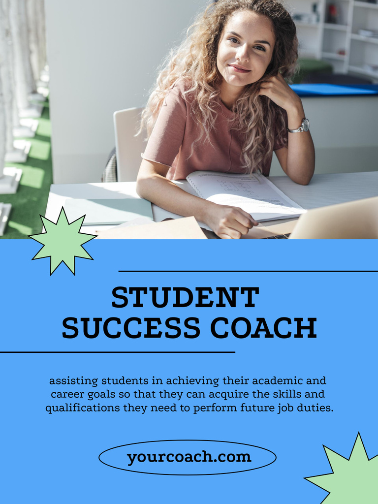 Ontwerpsjabloon van Poster US van Student Success Coach Services Offer on Blue