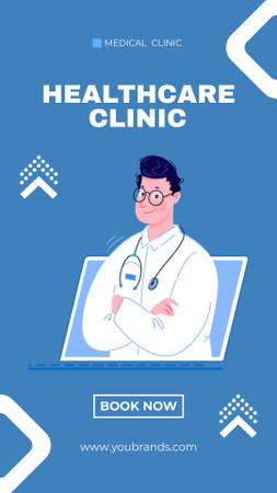 Healthcare Clinic Ad with Illustration of Doctor Instagram Video Storyデザインテンプレート