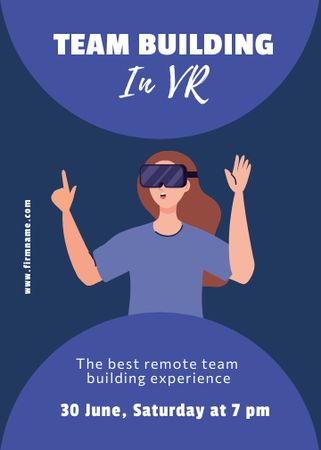 Ontwerpsjabloon van Invitation van Virtual Team Building Announcement with Woman in Modern Glasses