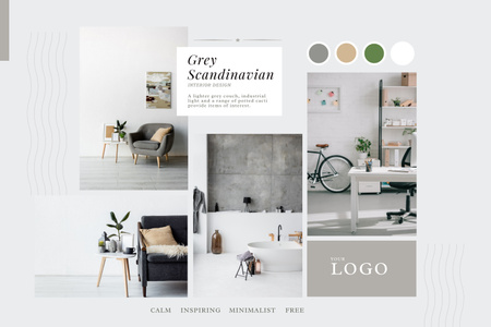 Grey Scandinavian Design of Interior Mood Board Design Template