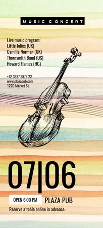 Classical Music Concert with Violin Sketch Flyer 3.75x8.25in tervezősablon