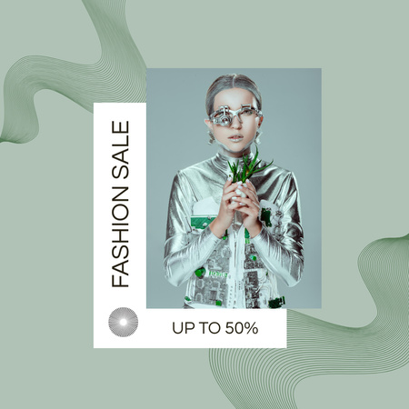 Ontwerpsjabloon van Instagram van Woman in Innovational Glasses and Cyberpunk Clothing