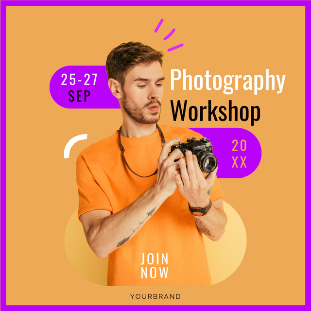 Modèle de visuel Photography Workshop  on Orange Background - Instagram