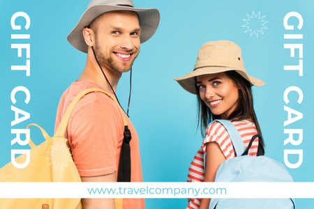 Couple of Tourists on Travel Agency Offer Gift Certificate Design Template