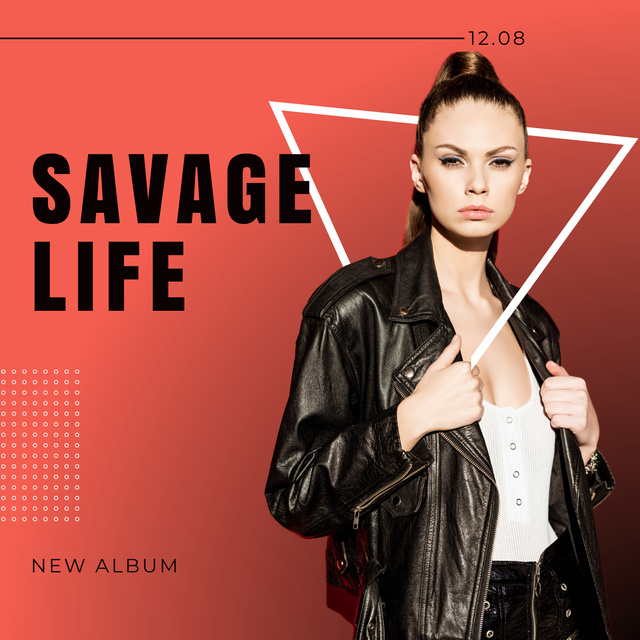 Album Cover with woman in leather jacket Album Cover Design Template