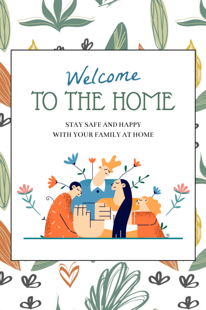 Welcome Home Greeting in Corporate Memphis Style Postcard 4x6in Vertical Design Template