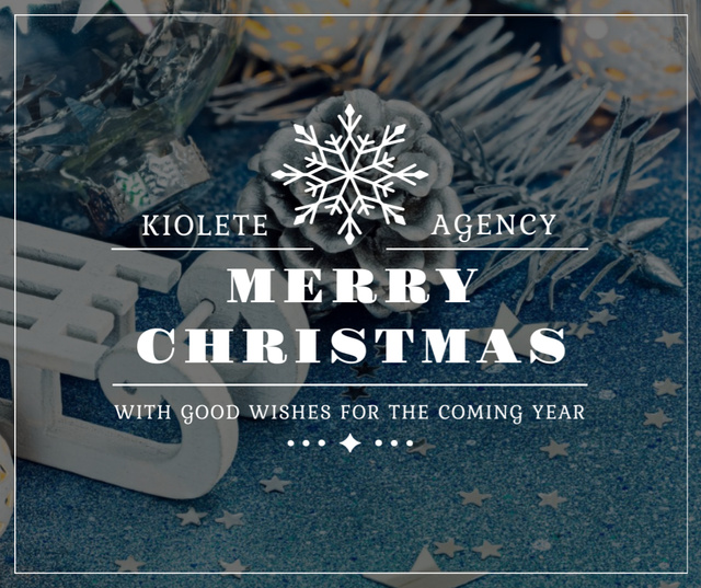Christmas Greeting Shiny Decorations in Blue Facebook Tasarım Şablonu