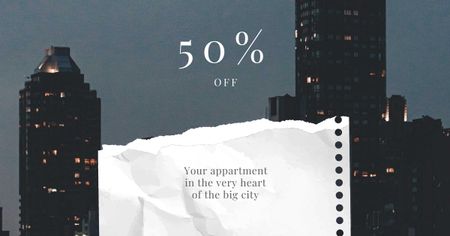 Real Estate Discount Offer with Night City Facebook AD Design Template
