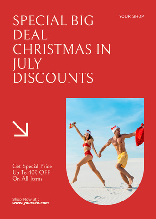 Ontwerpsjabloon van Flayer van Special Christmas Sale in July with Happy Couple by  Sea