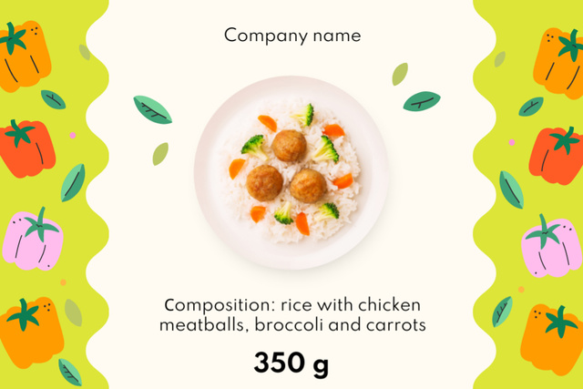 School Food Ad with Rice and Chicken Label Design Template