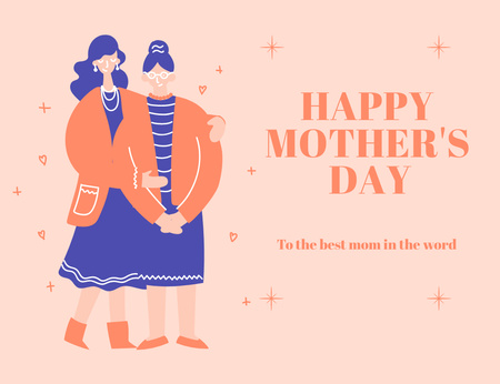 Mother's Day with Illustration of Daughter and Mother Thank You Card 5.5x4in Horizontal Design Template