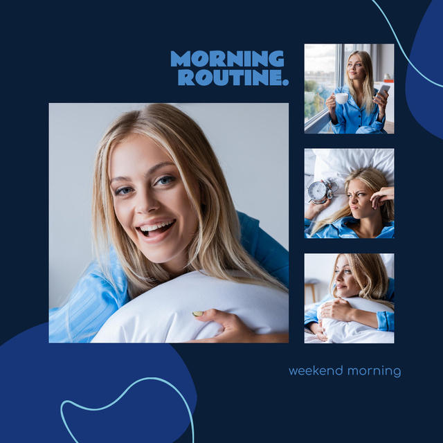 Young Blonde Woman During Morning Routine Instagram Πρότυπο σχεδίασης