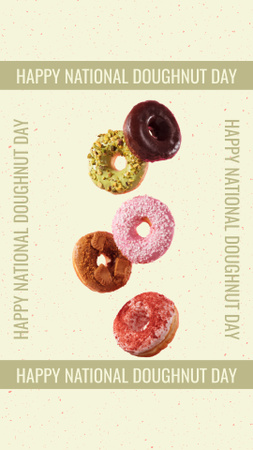 Feliz Dia Nacional do Donut com Cobertura Colorida Instagram Video Story Modelo de Design
