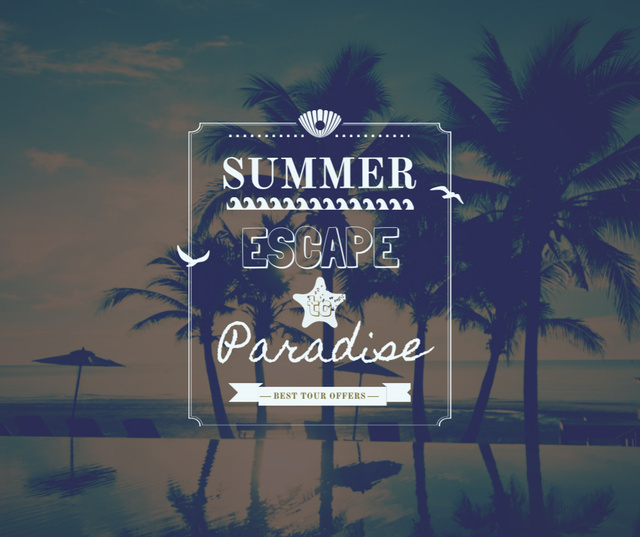 Ontwerpsjabloon van Facebook van Summer Trip Offer Palm Trees at sunset