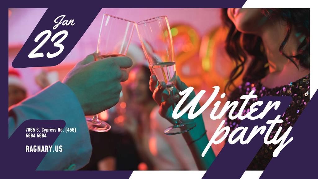 Winter Party invitation People toasting with Champagne FB event cover Tasarım Şablonu