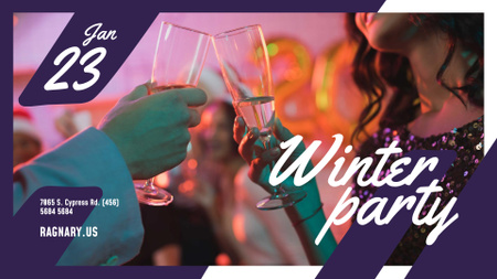 Designvorlage Winterparty Einladung Leute, die mit Champagner anstoßen für FB event cover