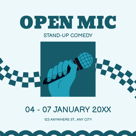 Designvorlage Stand-up-Comedy-Show-Werbung mit Mikrofon in der Hand für Instagram