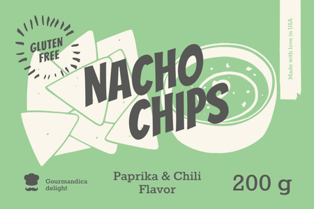 Nacho Chips ad in green Label Design Template
