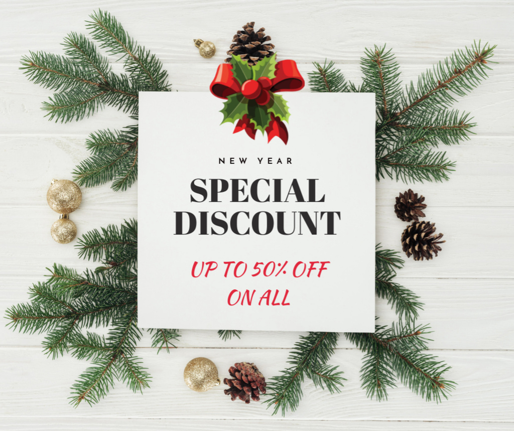 Special Winter Discount Offer with Fir Branches Facebookデザインテンプレート